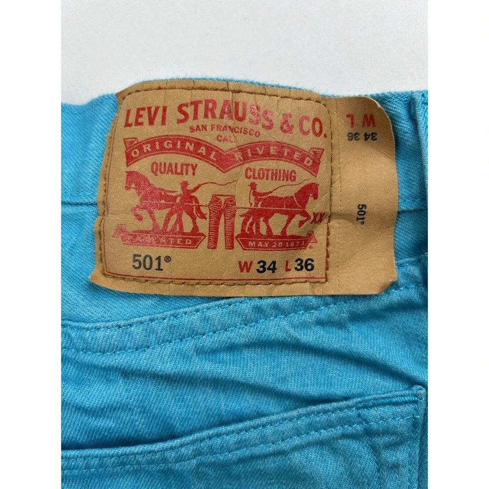 Levi's 501XX Jeans Button Fly Jeans Blue Teal Denim Pants Men's 34x36 Fits 32x29